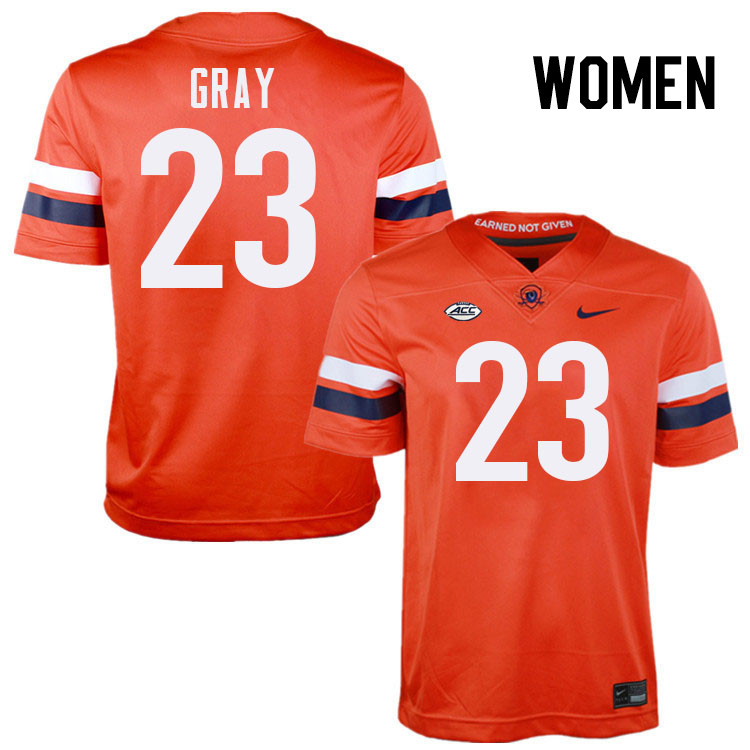 Women Virginia Cavaliers #23 Kevon Gray College Football Jerseys Stitched-Orange